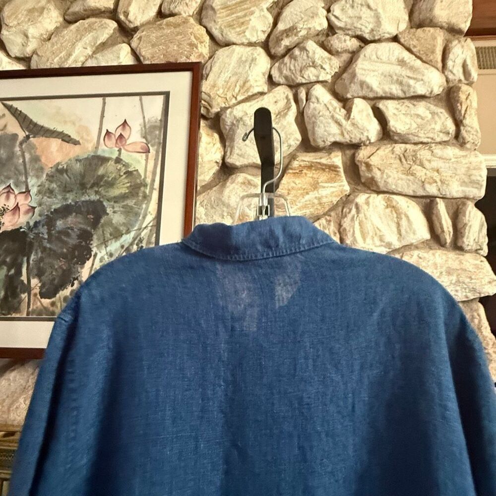 Jones New York 100% linen women’s blue button down shirt size xl - Picture 12 of 14